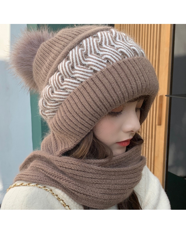 Thermal Scarf with Pom Beanie Hat